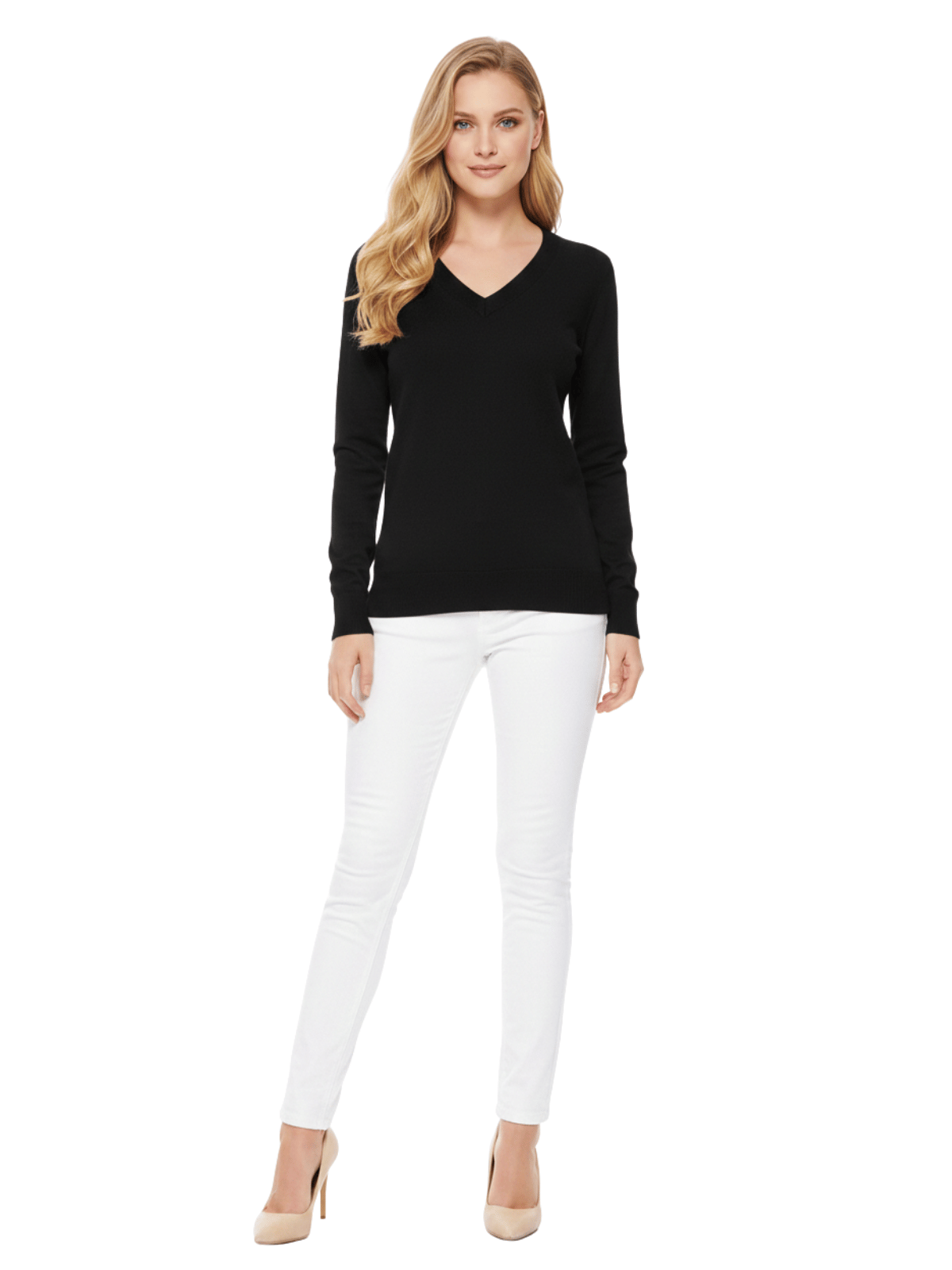 Long Sleeve V-Neck Soft Lightweight Knit Sweater Pullover MK5501 (S-XL)