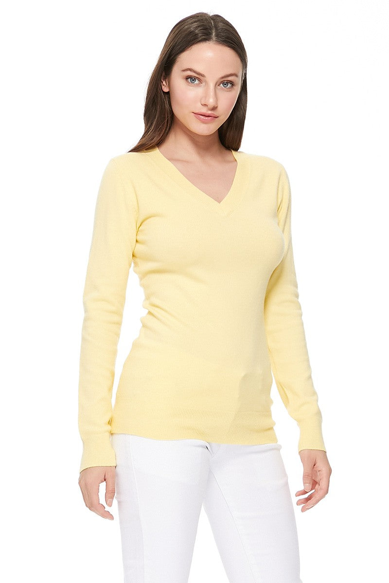 Long Sleeve V-Neck Soft Lightweight Knit Sweater Pullover MK5501 (S-XL)