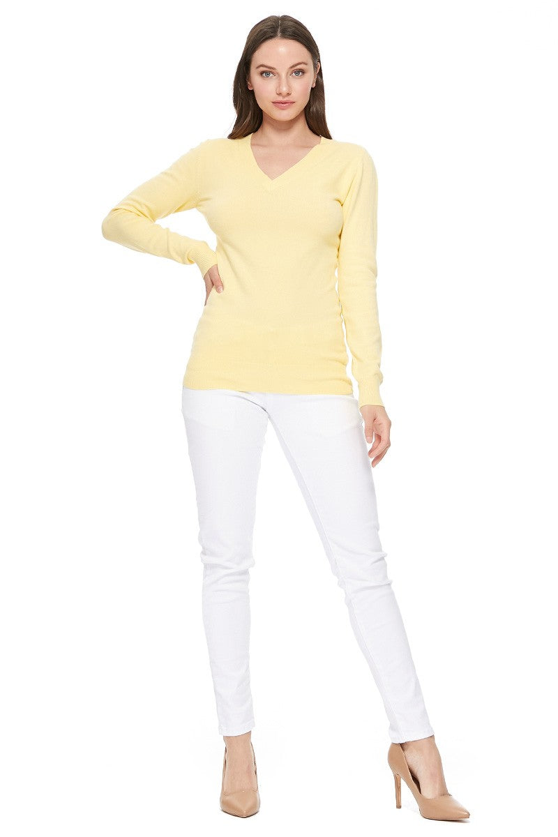 Long Sleeve V-Neck Soft Lightweight Knit Sweater Pullover MK5501 (S-XL)