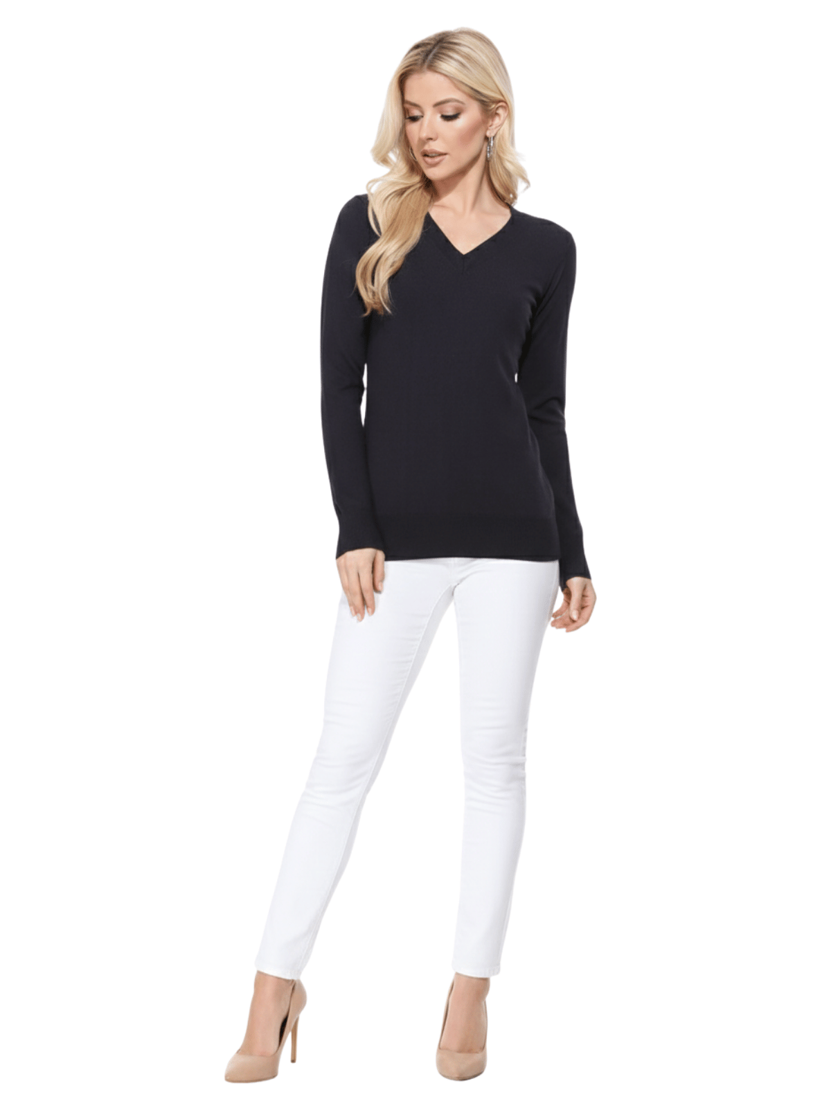 Long Sleeve V-Neck Soft Lightweight Knit Sweater Pullover MK5501 (S-XL)