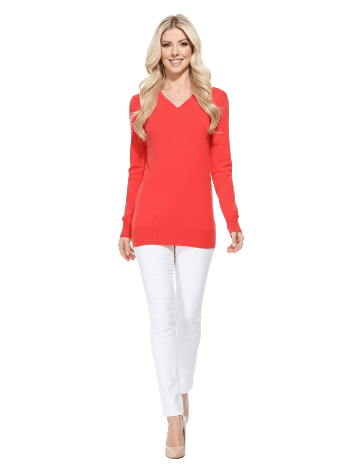 Long Sleeve V-Neck Soft Lightweight Knit Sweater Pullover MK5501 (S-XL)
