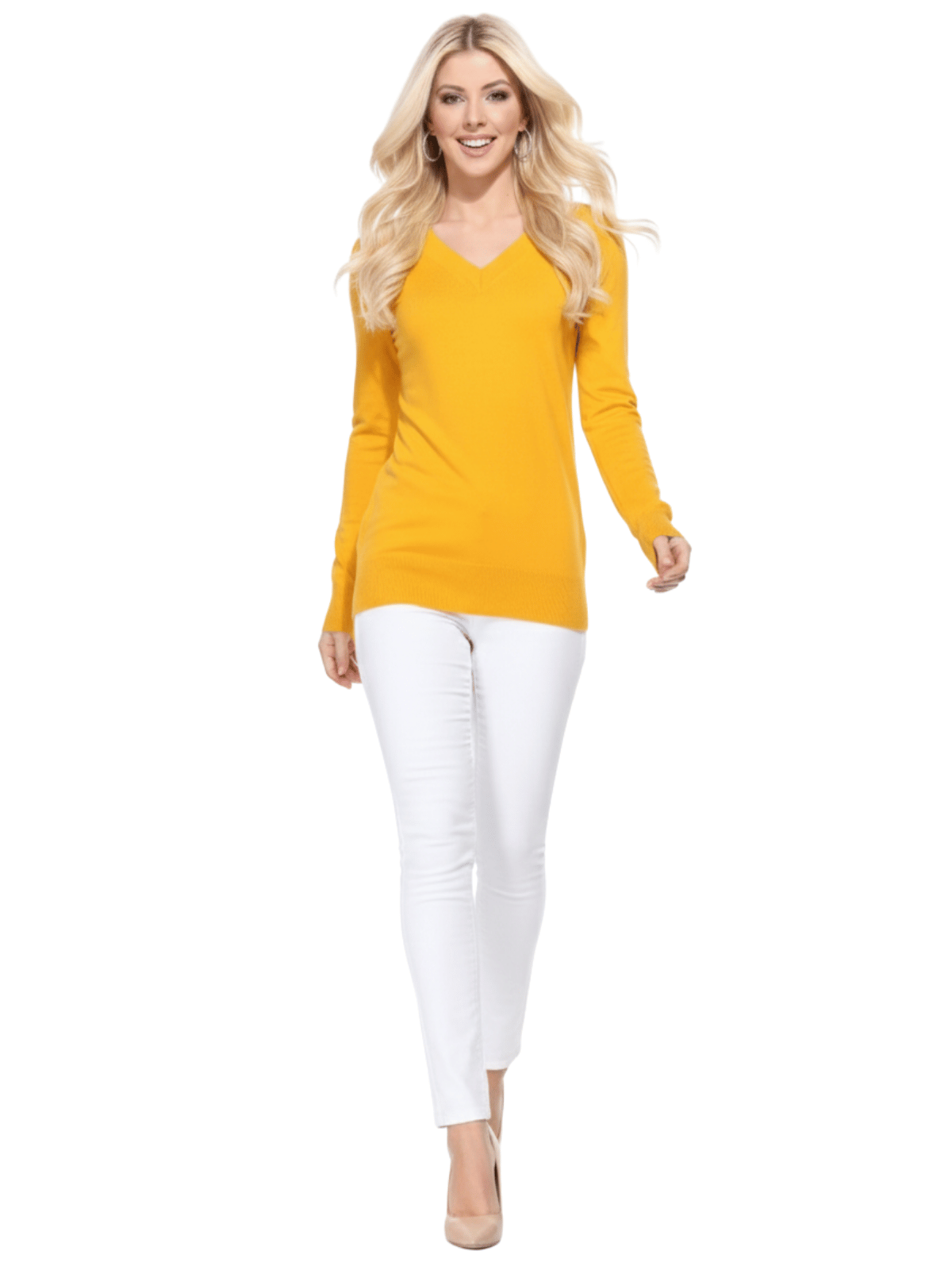 Long Sleeve V-Neck Soft Lightweight Knit Sweater Pullover MK5501 (S-XL)