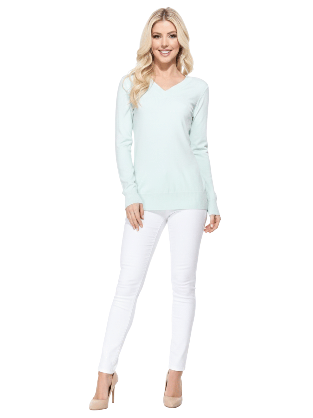 Long Sleeve V-Neck Soft Lightweight Knit Sweater Pullover MK5501 (S-XL)