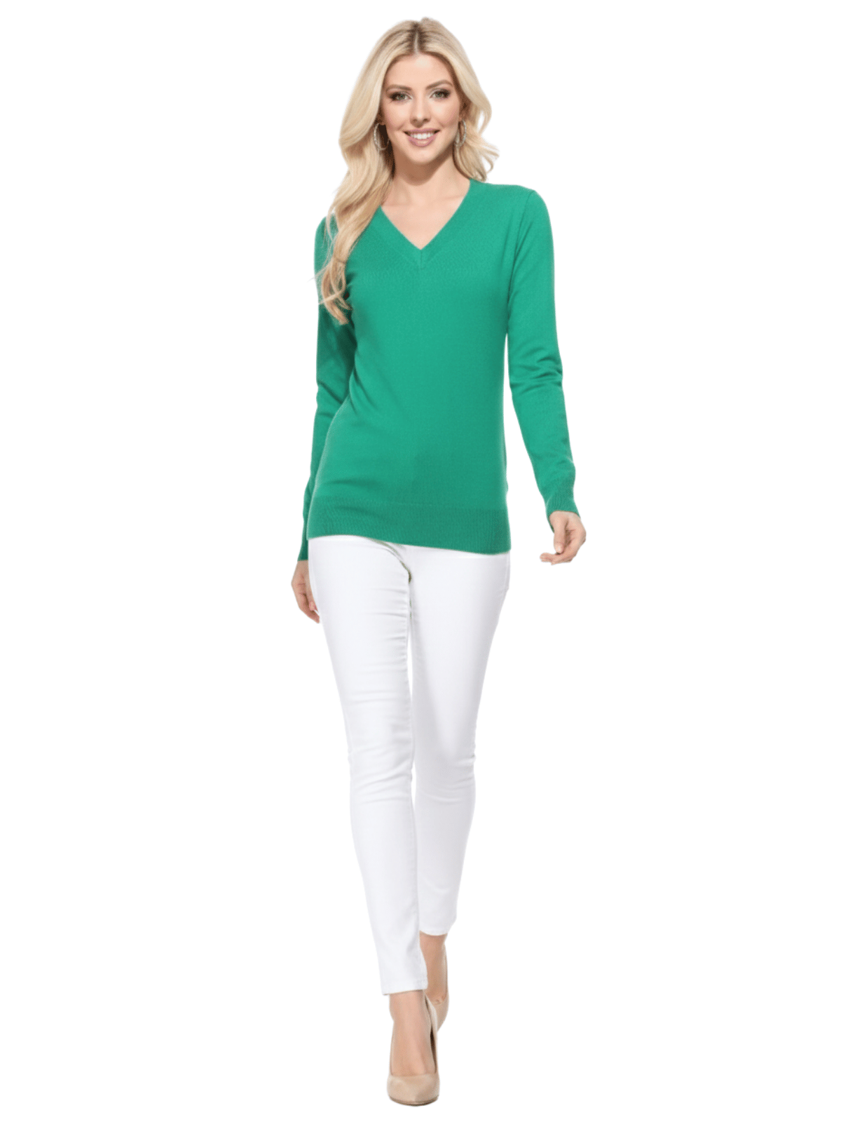 Long Sleeve V-Neck Soft Lightweight Knit Sweater Pullover MK5501 (S-XL)