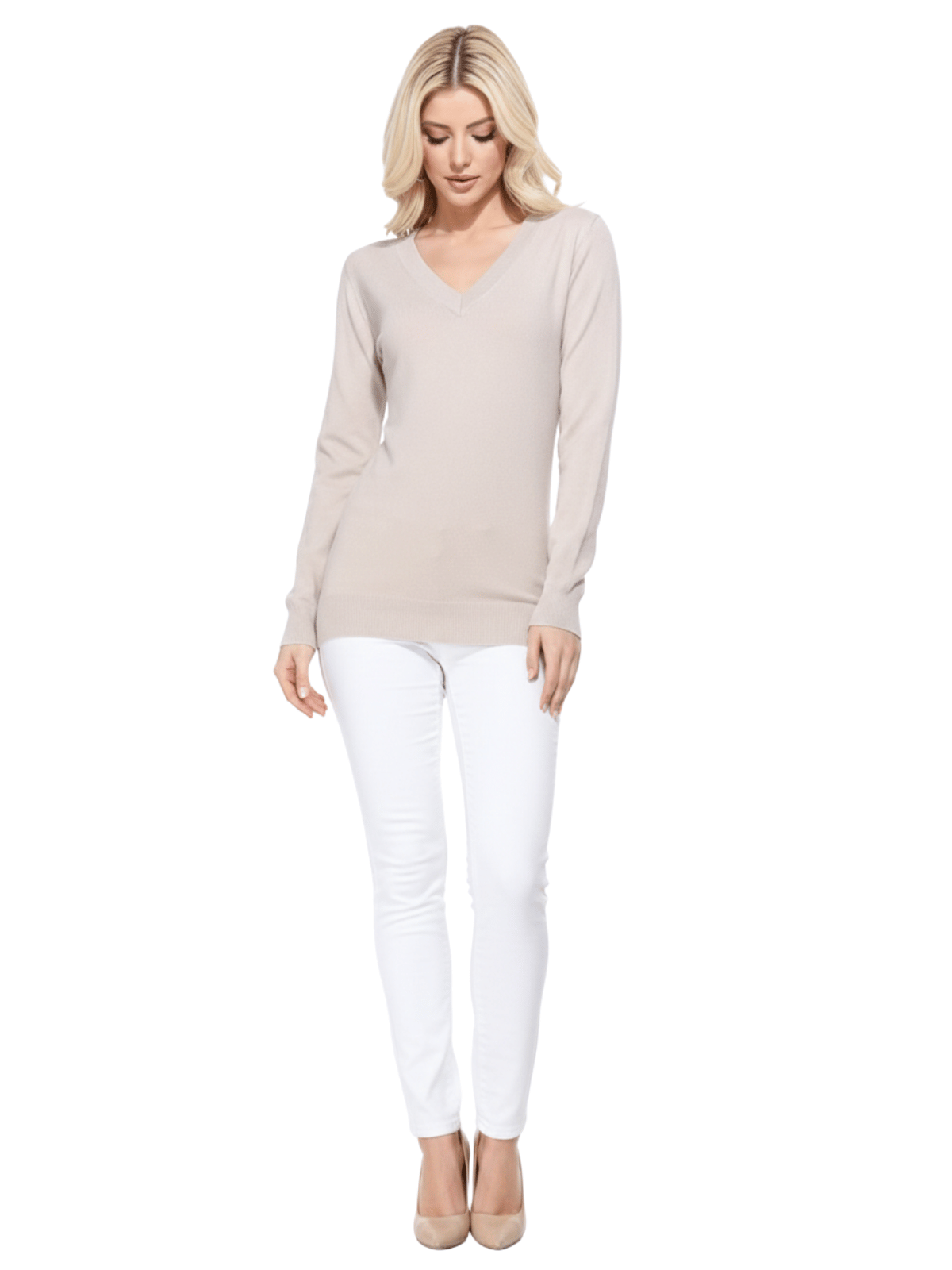 Long Sleeve V-Neck Soft Lightweight Knit Sweater Pullover MK5501 (S-XL)