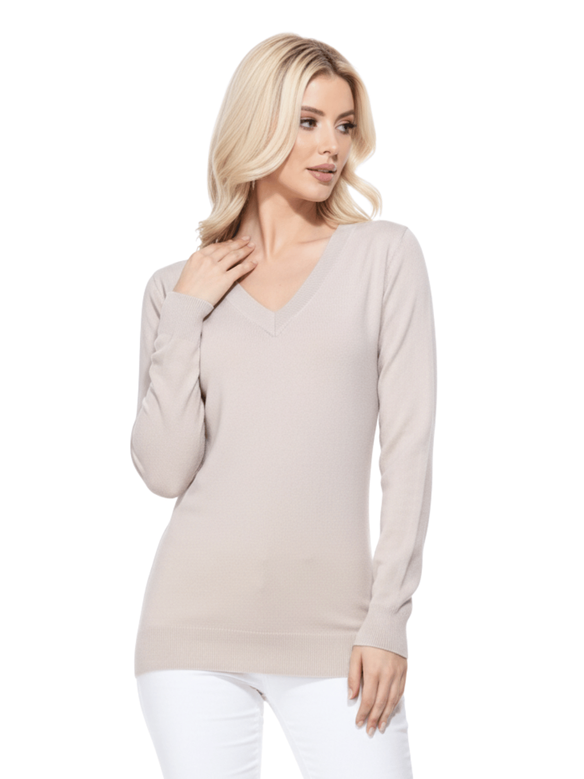 Long Sleeve V-Neck Soft Lightweight Knit Sweater Pullover MK5501 (S-XL)