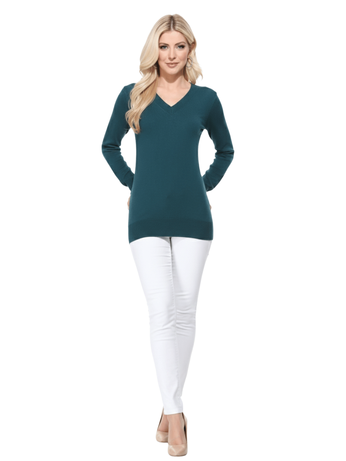 Long Sleeve V-Neck Soft Lightweight Knit Sweater Pullover MK5501 (S-XL)