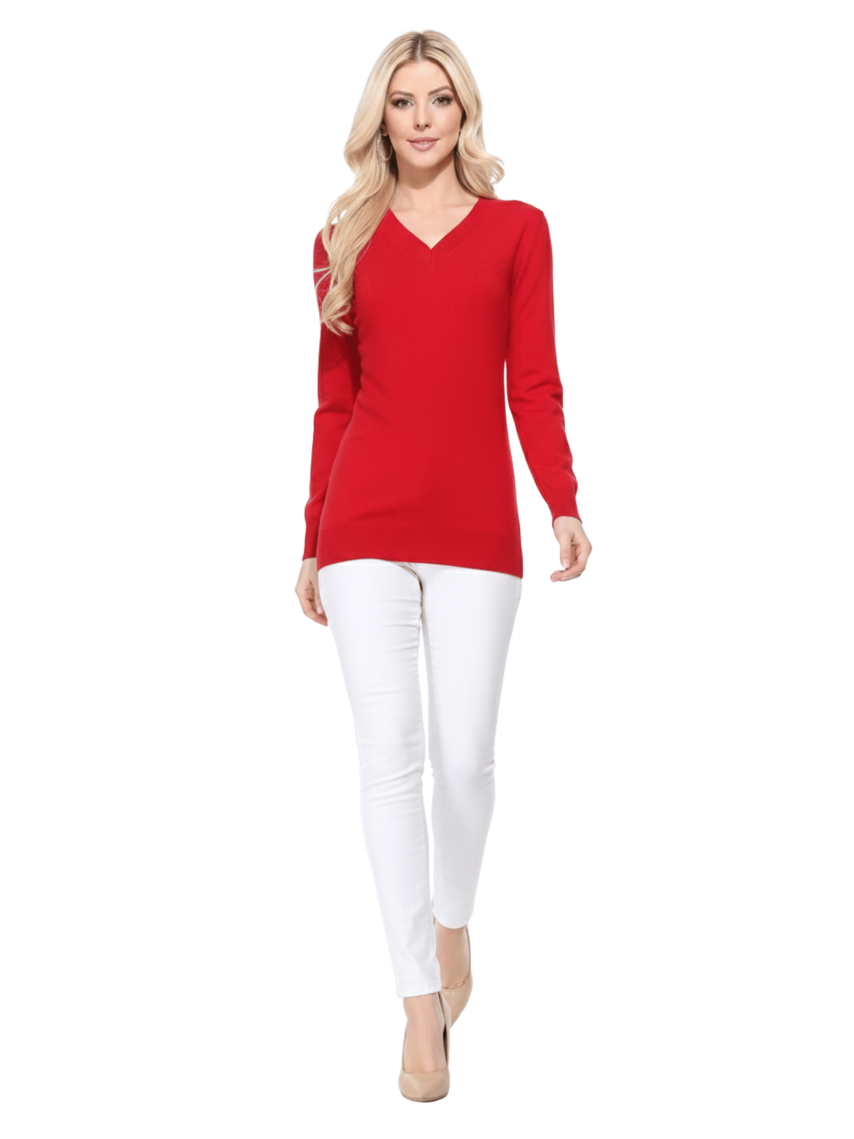 Long Sleeve V-Neck Soft Lightweight Knit Sweater Pullover MK5501 (S-XL)