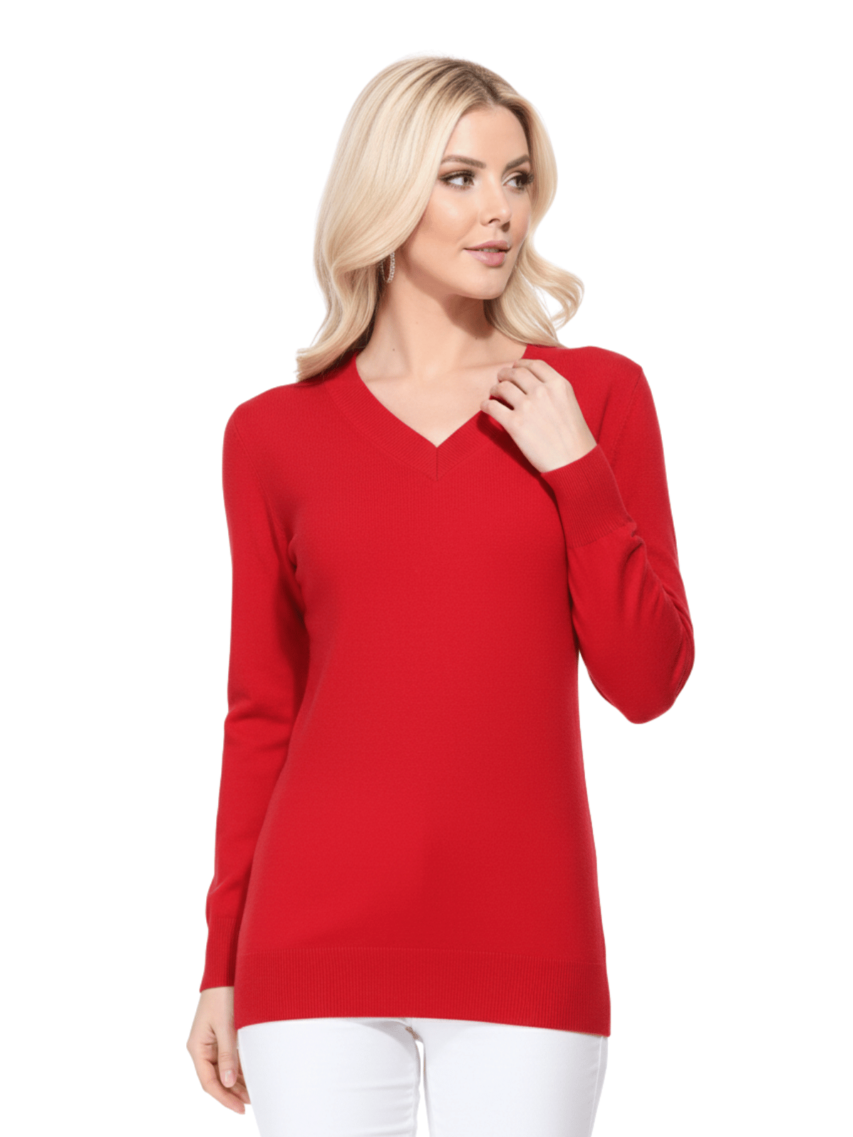 Long Sleeve V-Neck Soft Lightweight Knit Sweater Pullover MK5501 (S-XL)