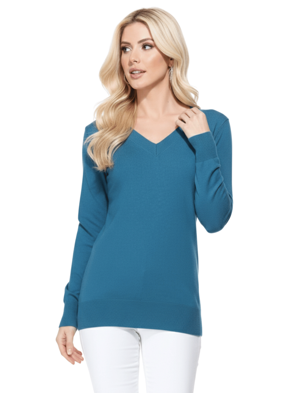 Long Sleeve V-Neck Soft Lightweight Knit Sweater Pullover MK5501 (S-XL)
