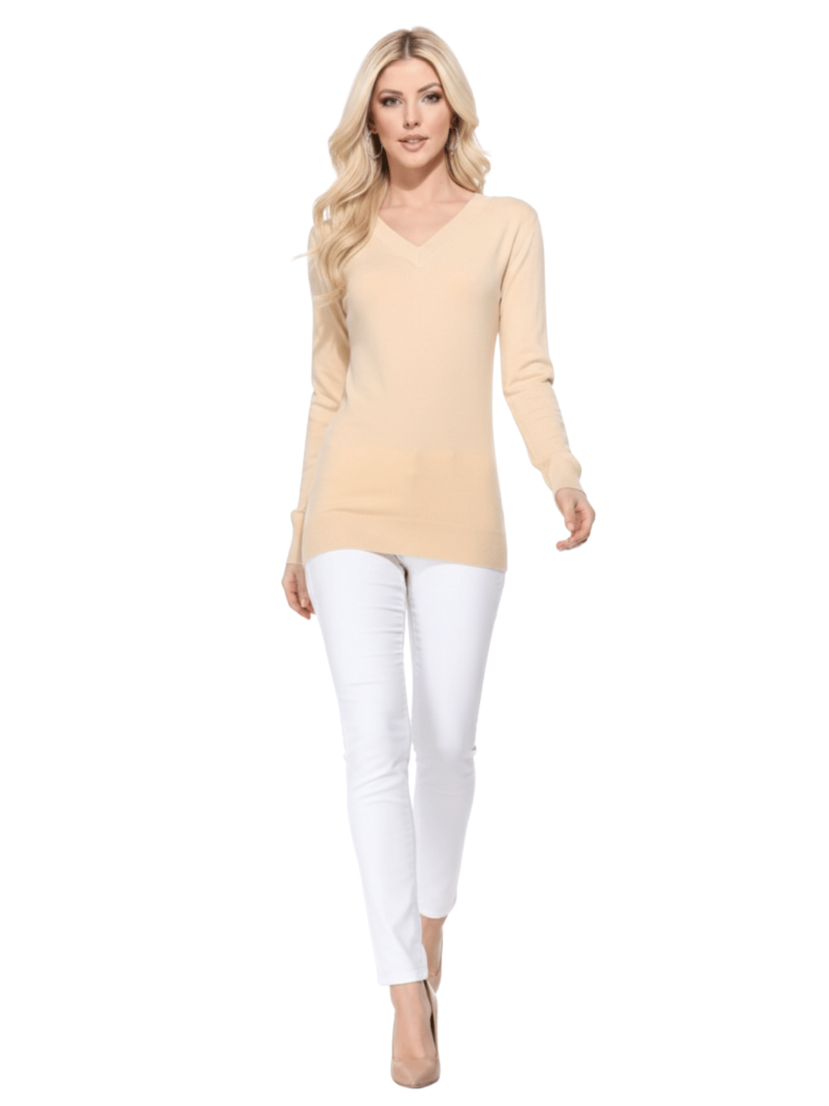 Long Sleeve V-Neck Soft Lightweight Knit Sweater Pullover MK5501 (S-XL)