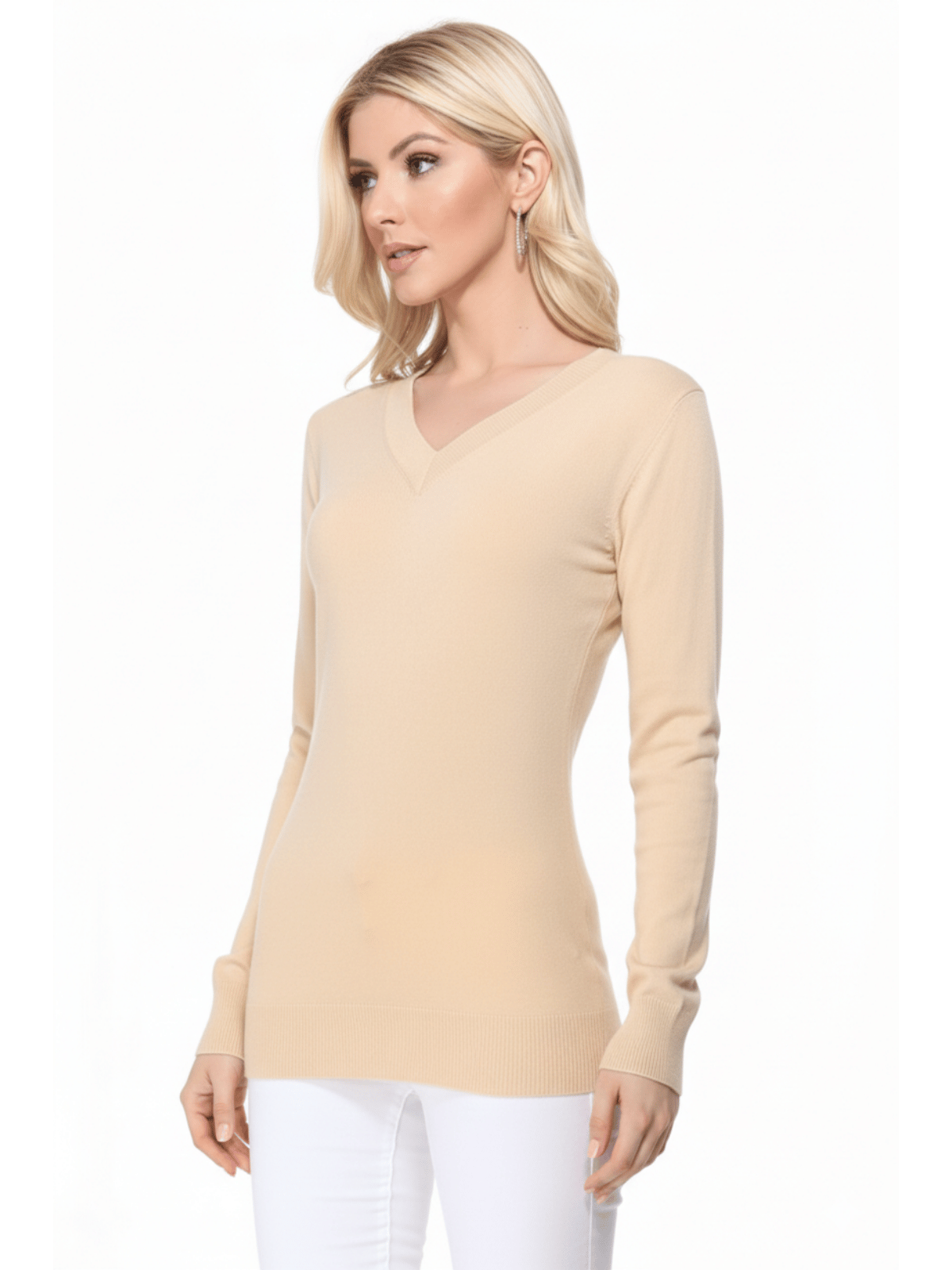 Long Sleeve V-Neck Soft Lightweight Knit Sweater Pullover MK5501 (S-XL)