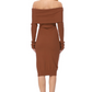 Off Shoulder Long Sleeve Slim Fit Midi Knit Dress MK6022 (S-L)