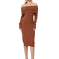 Off Shoulder Long Sleeve Slim Fit Midi Knit Dress MK6022 (S-L)