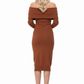 Off Shoulder Long Sleeve Slim Fit Midi Knit Dress MK6022 (S-L)