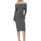Off Shoulder Long Sleeve Slim Fit Midi Knit Dress MK6022 (S-L)