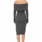 Off Shoulder Long Sleeve Slim Fit Midi Knit Dress MK6022 (S-L)