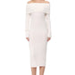 Off Shoulder Long Sleeve Slim Fit Midi Knit Dress MK6022 (S-L)
