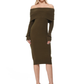 Off Shoulder Long Sleeve Slim Fit Midi Knit Dress MK6022 (S-L)