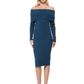 Off Shoulder Long Sleeve Slim Fit Midi Knit Dress MK6022 (S-L)