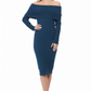 Off Shoulder Long Sleeve Slim Fit Midi Knit Dress MK6022 (S-L)