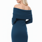 Off Shoulder Long Sleeve Slim Fit Midi Knit Dress MK6022 (S-L)