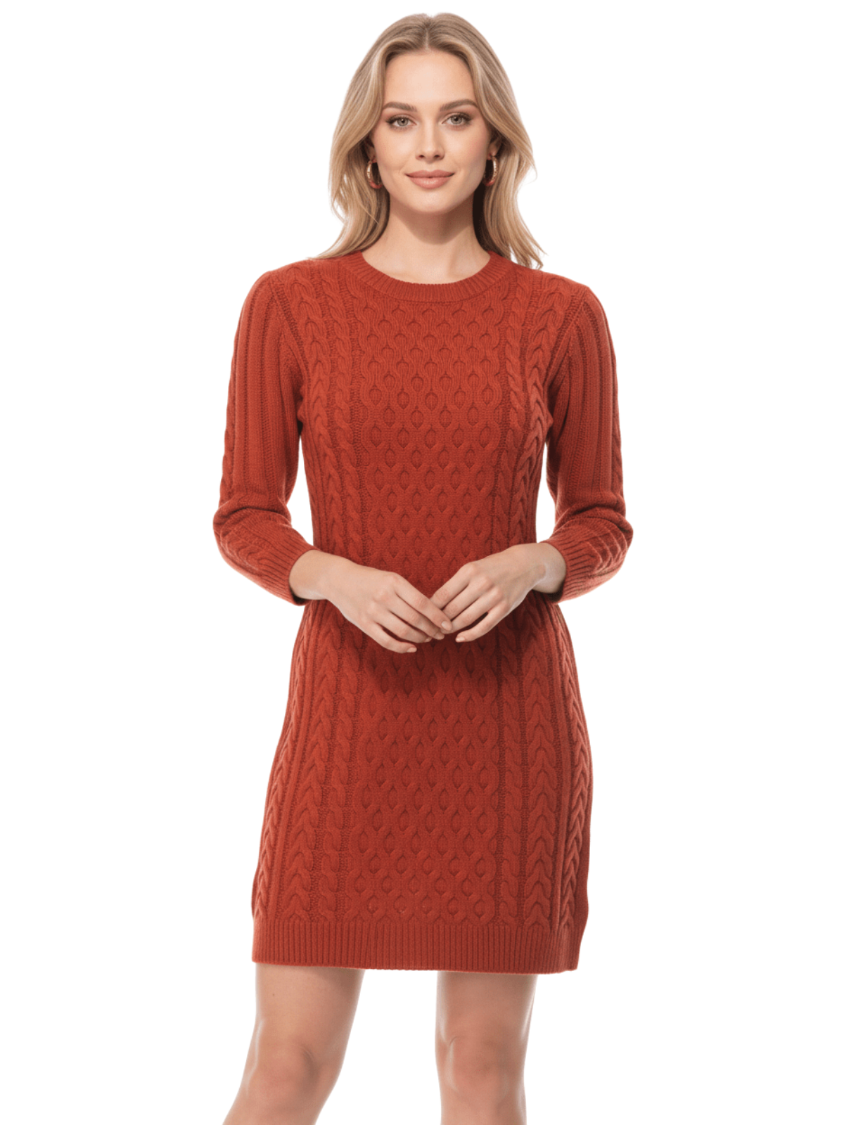 Round Neck Cable Knit Long Sleeve Sweater Dres MK8002 (S-L)