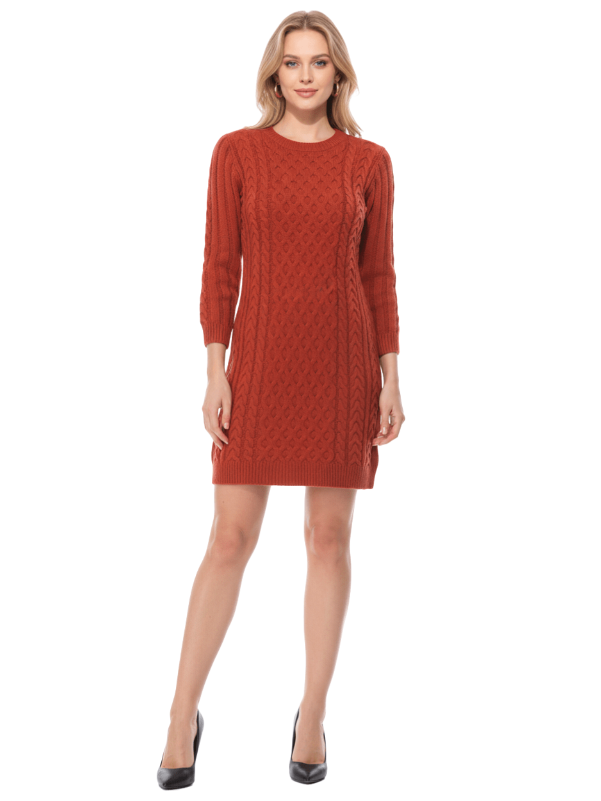 Round Neck Cable Knit Long Sleeve Sweater Dres MK8002 (S-L)