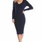V-Neck Sheer Ribbed Knit Long Sleeve Sweater Dress MK8007 (S-L)