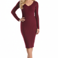 V-Neck Sheer Ribbed Knit Long Sleeve Sweater Dress MK8007 (S-L)