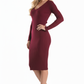 V-Neck Sheer Ribbed Knit Long Sleeve Sweater Dress MK8007 (S-L)