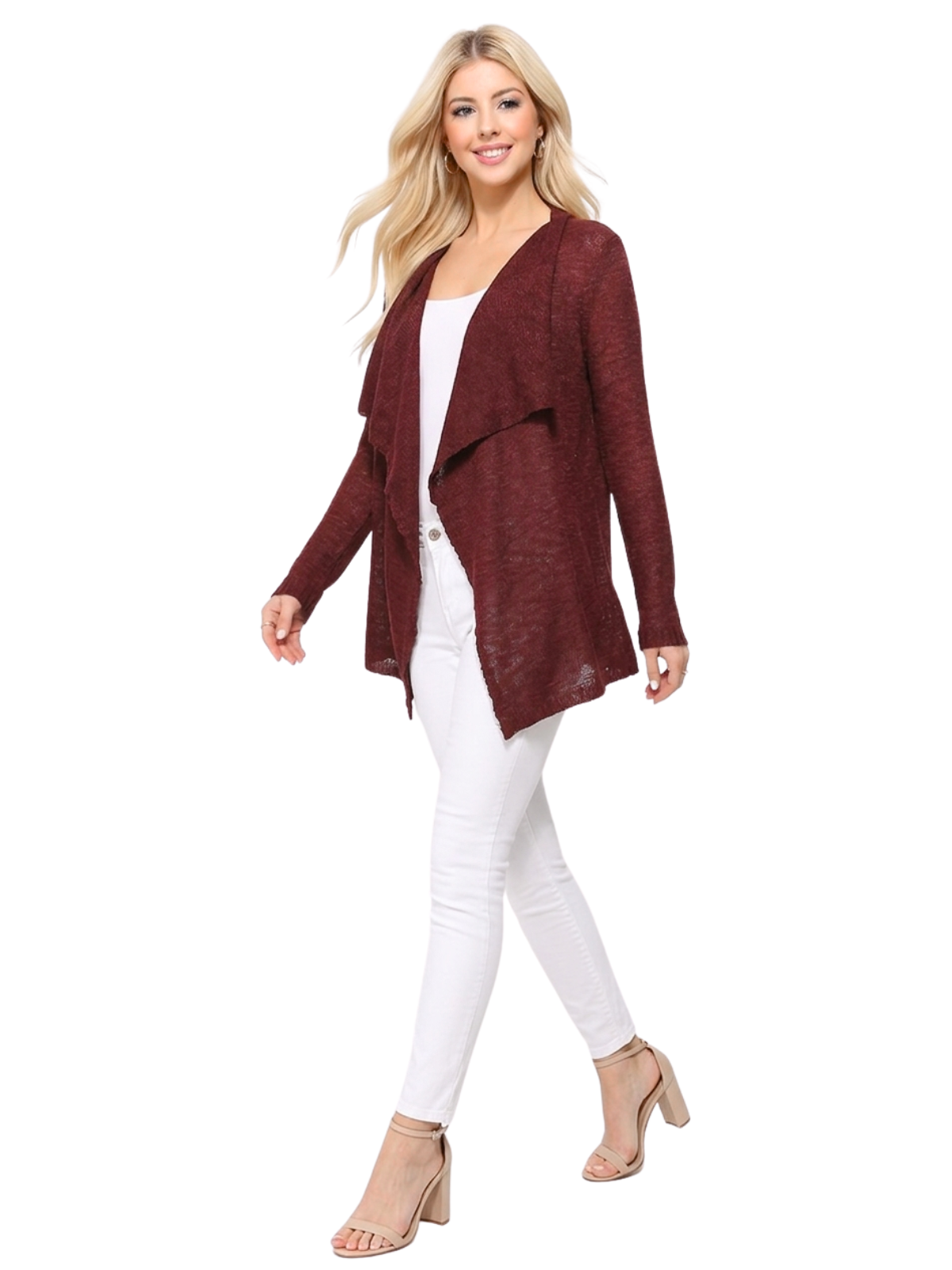 Long Sleeve Soft Sheer Slub Open Front Summer Cardigan MK8080 (S-L)