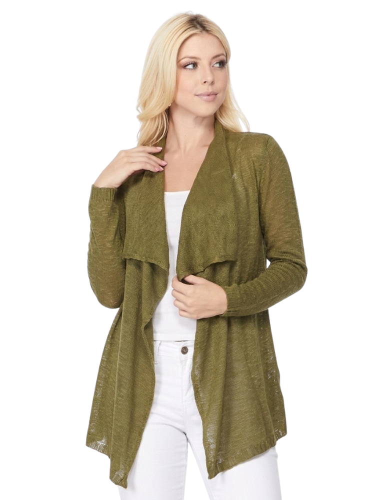 Long Sleeve Soft Sheer Slub Open Front Summer Cardigan MK8080 (S-L)