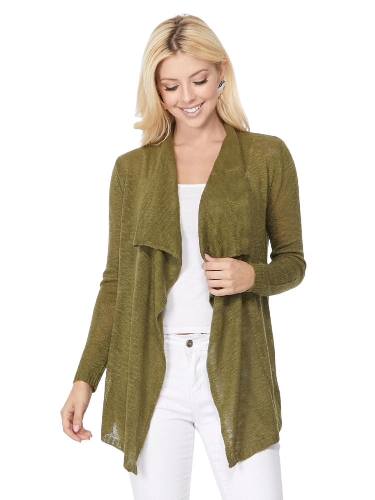 Long Sleeve Soft Sheer Slub Open Front Summer Cardigan MK8080 (S-L)