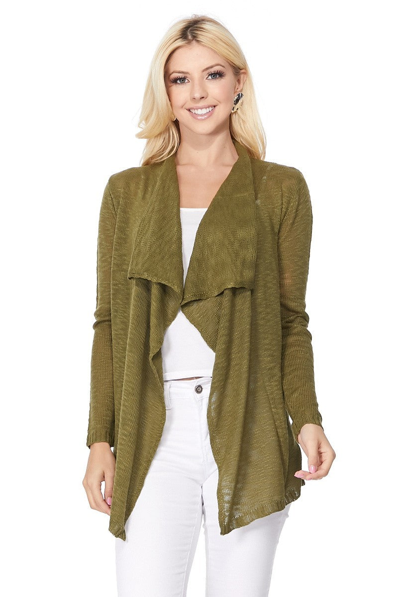 Long Sleeve Soft Sheer Slub Open Front Summer Cardigan MK8080 (S-L)