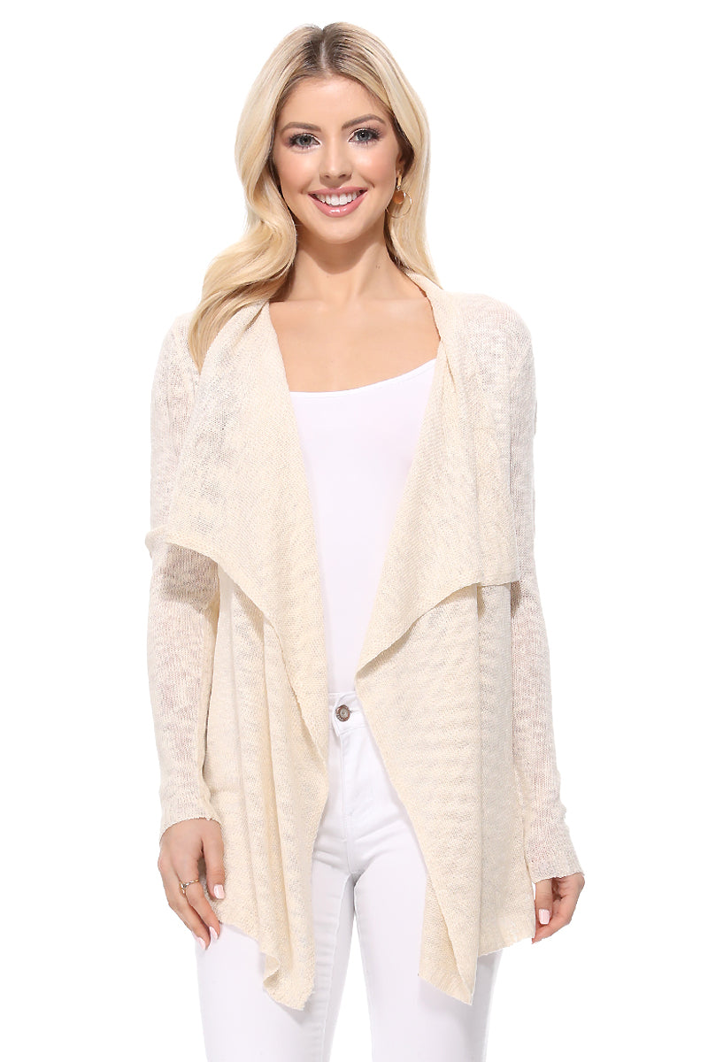 Long Sleeve Soft Sheer Slub Open Front Summer Cardigan MK8080 (S-L)
