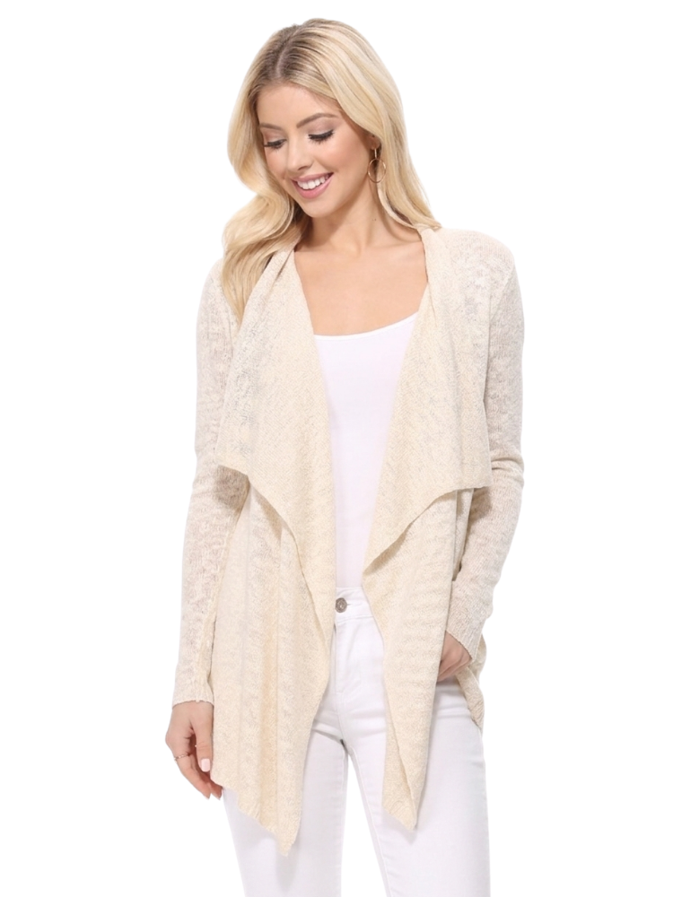 Long Sleeve Soft Sheer Slub Open Front Summer Cardigan MK8080 (S-L)