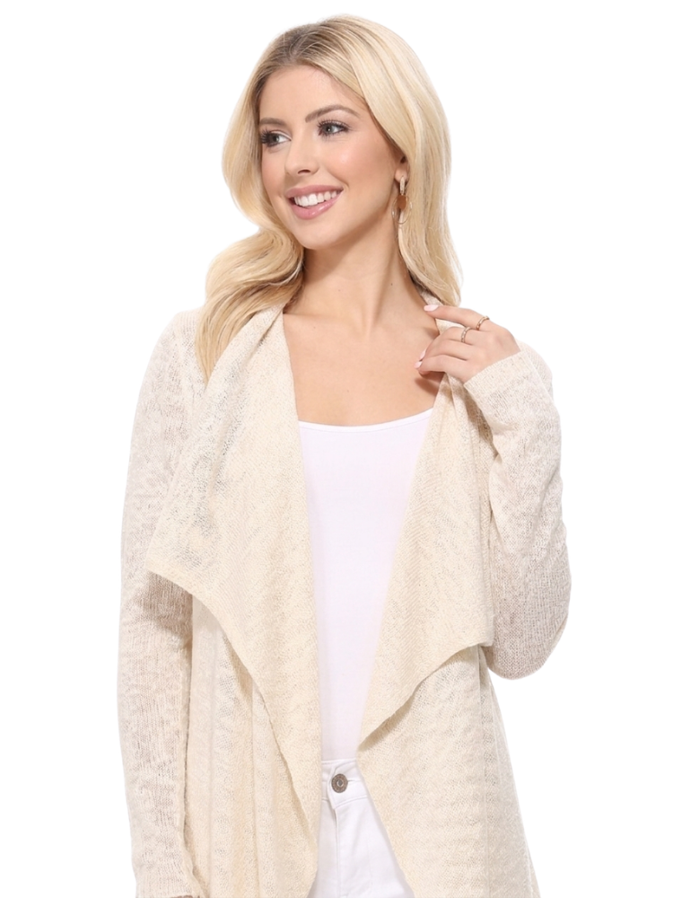 Long Sleeve Soft Sheer Slub Open Front Summer Cardigan MK8080 (S-L)