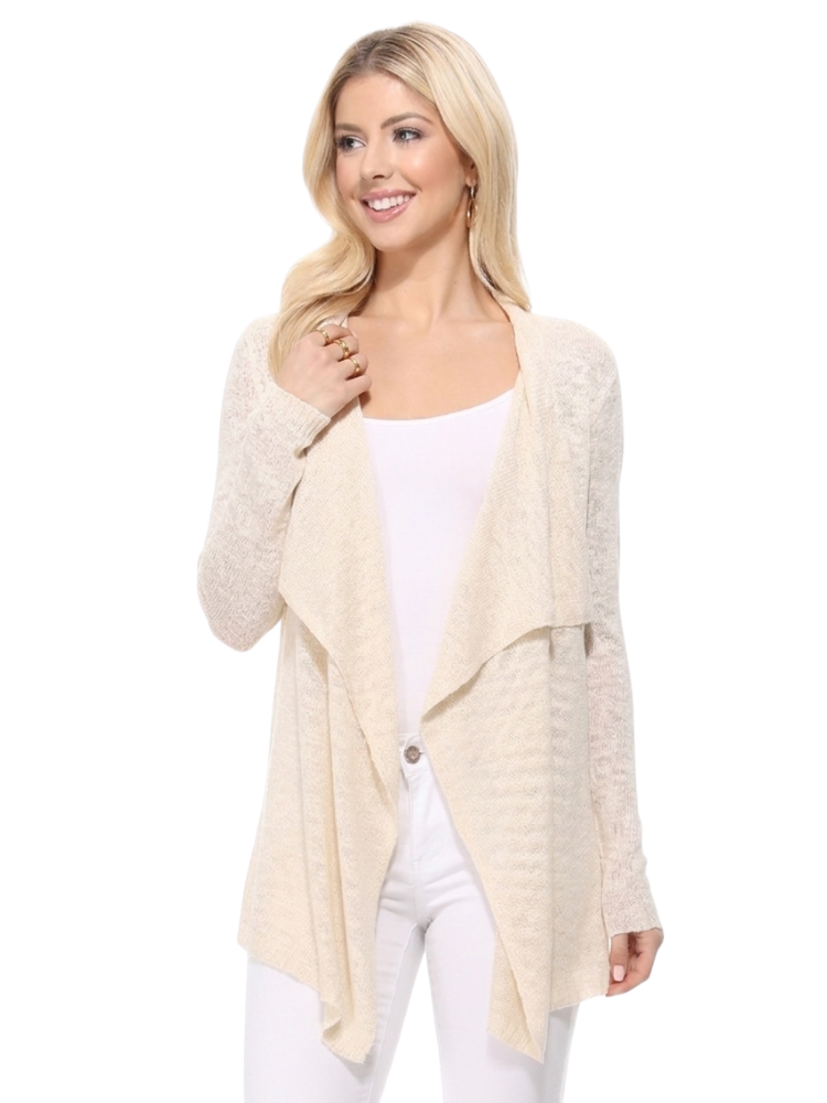 Long Sleeve Soft Sheer Slub Open Front Summer Cardigan MK8080 (S-L)