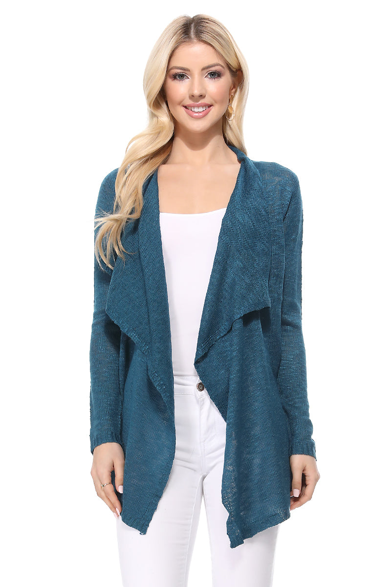 Long Sleeve Soft Sheer Slub Open Front Summer Cardigan MK8080 (S-L)