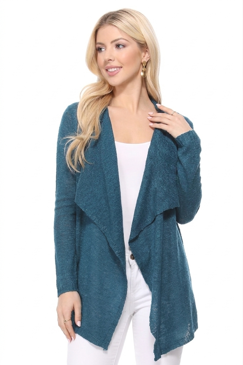 Long Sleeve Soft Sheer Slub Open Front Summer Cardigan MK8080 (S-L)