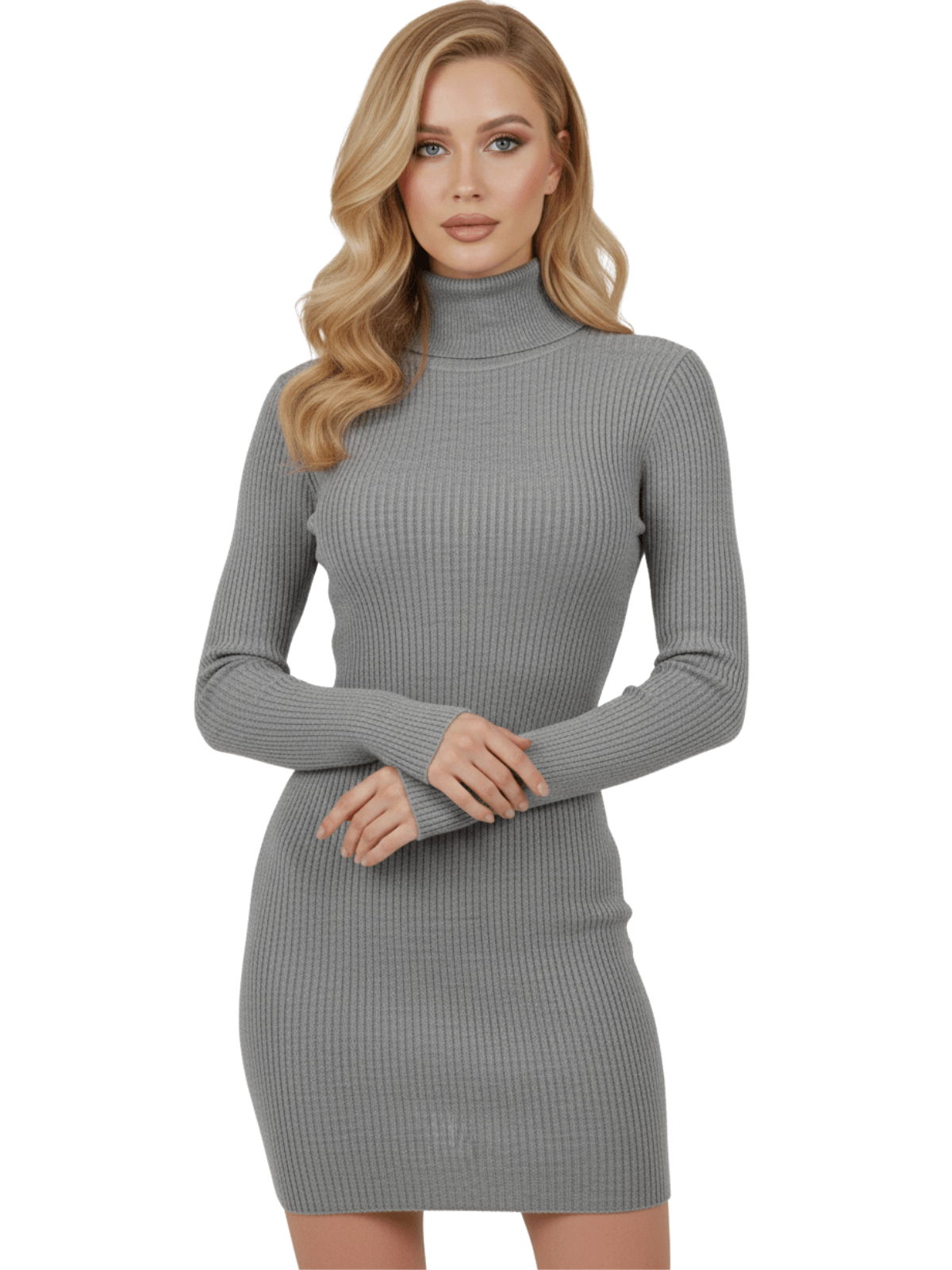 Ribbed Turtleneck Long Sleeve Slim Fit Mini Dress MK8121 (S-L)
