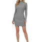 Ribbed Turtleneck Long Sleeve Slim Fit Mini Dress MK8121 (S-L)