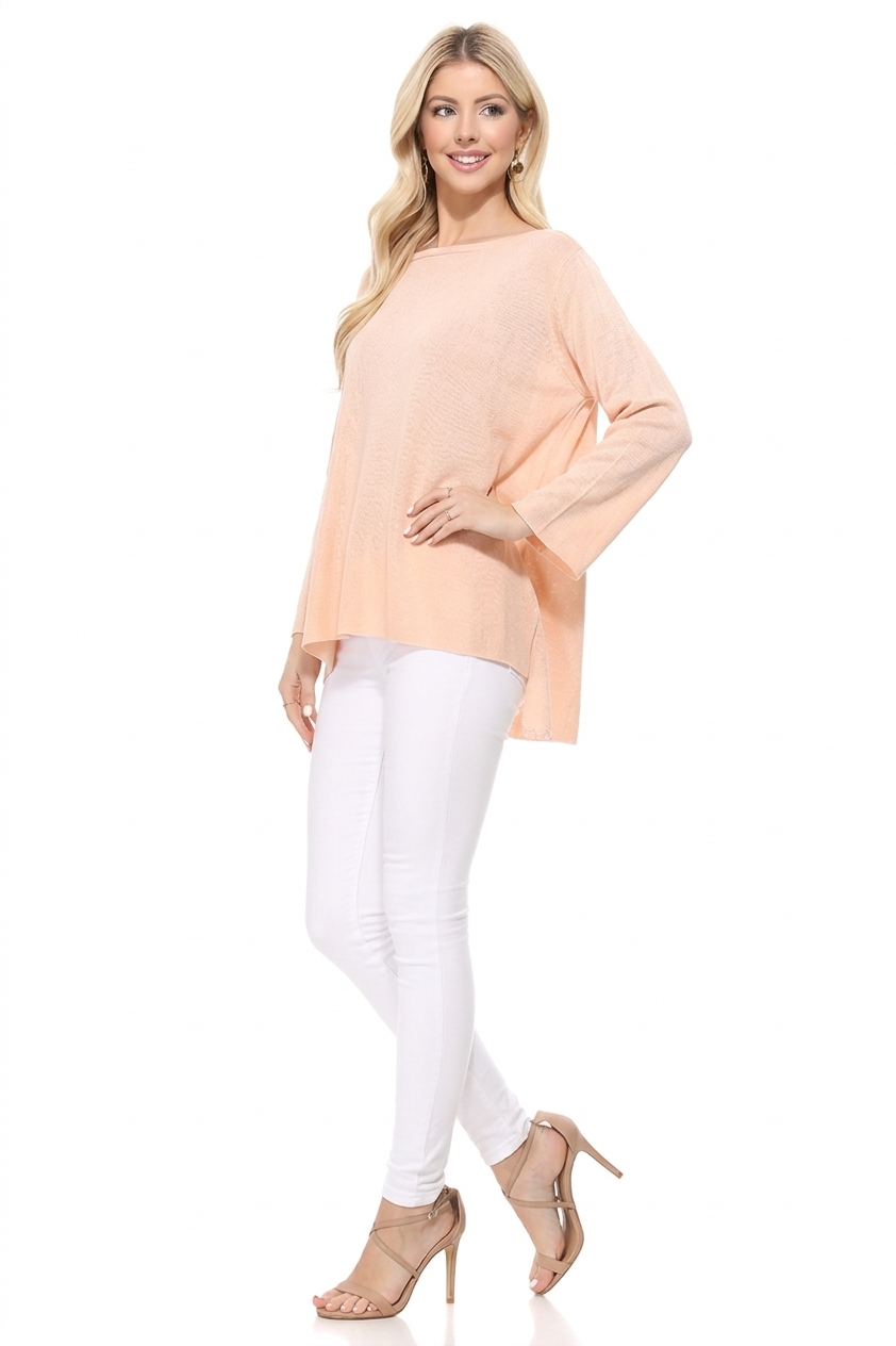 Semi See-through Boat neck Hi-Low Knit Top MK8139 (S-L)