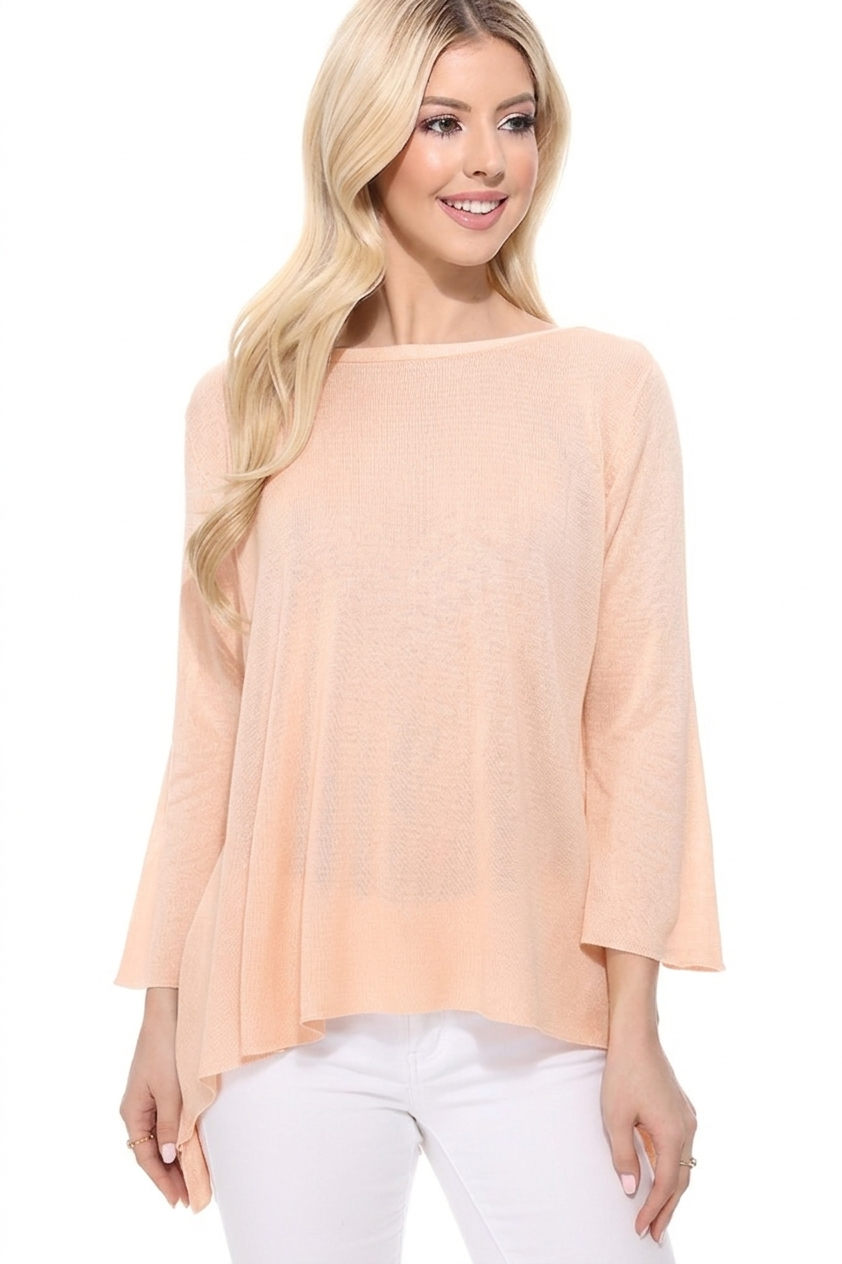 Semi See-through Boat neck Hi-Low Knit Top MK8139 (S-L)