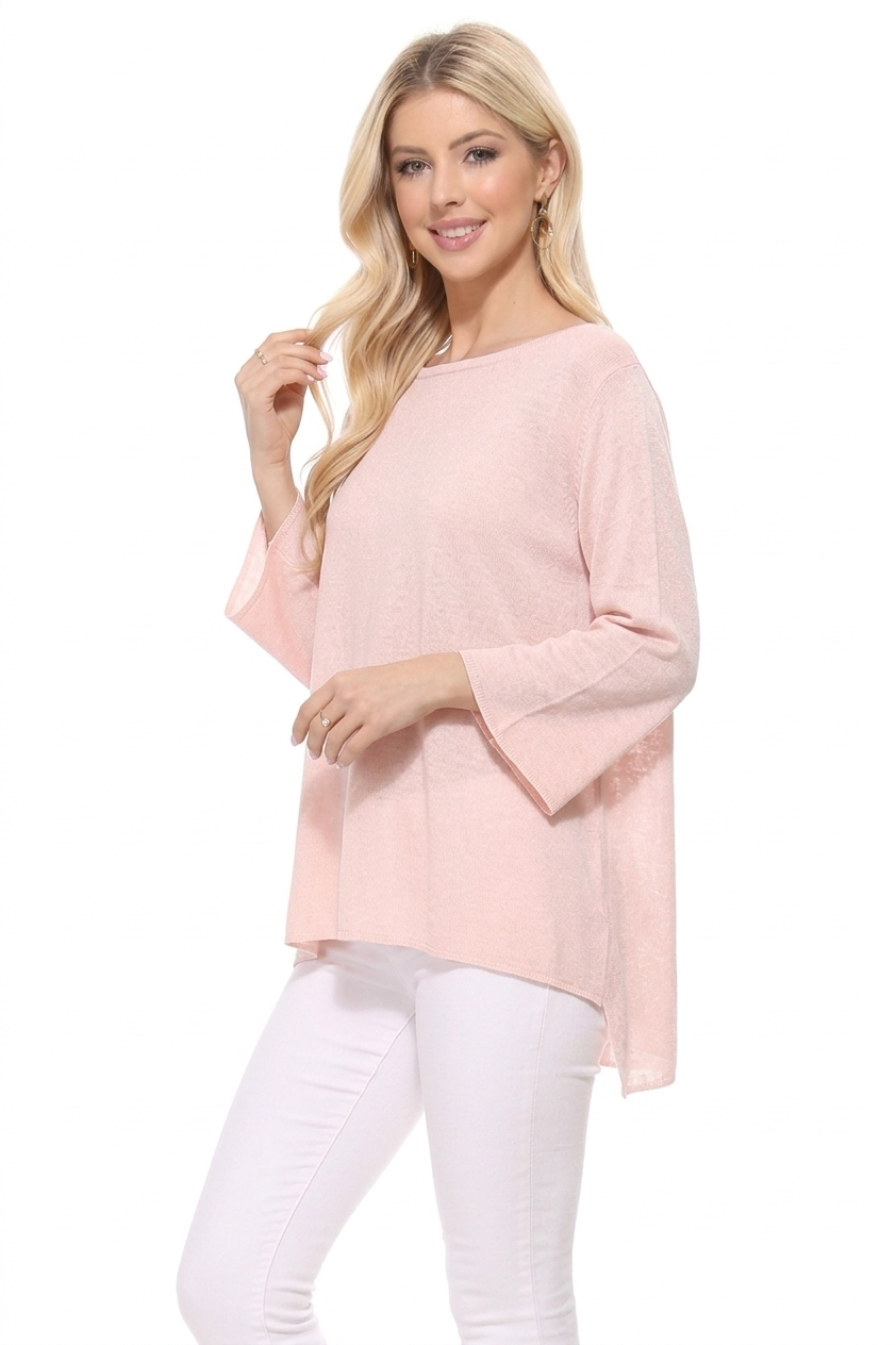 Semi See-through Boat neck Hi-Low Knit Top MK8139 (S-L)