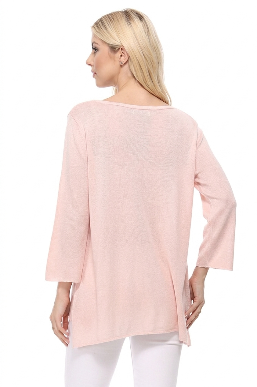 Semi See-through Boat neck Hi-Low Knit Top MK8139 (S-L)