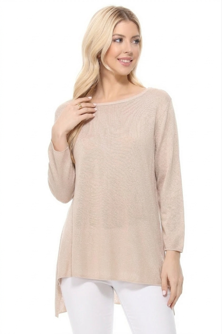 Semi See-through Boat neck Hi-Low Knit Top MK8139 (S-L)