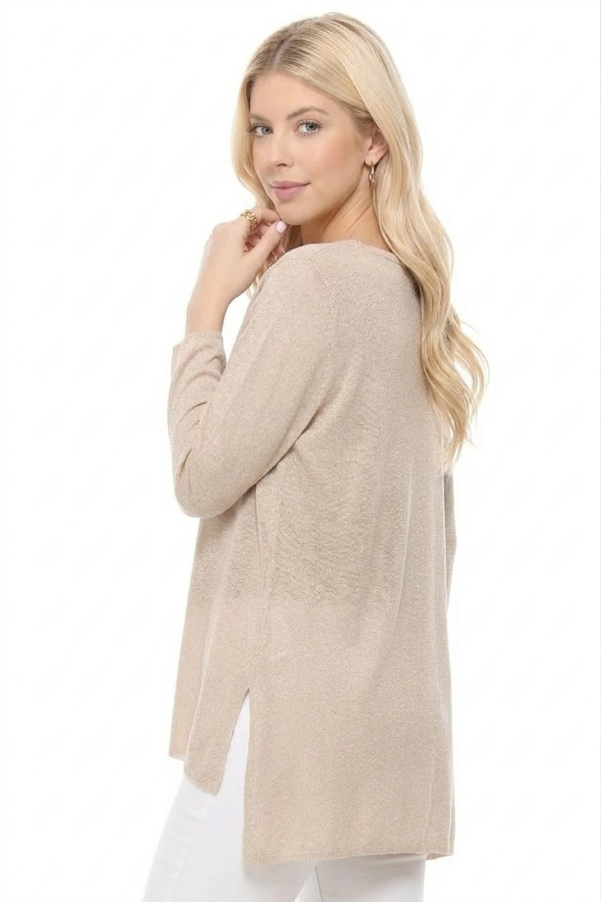 Semi See-through Boat neck Hi-Low Knit Top MK8139 (S-L)