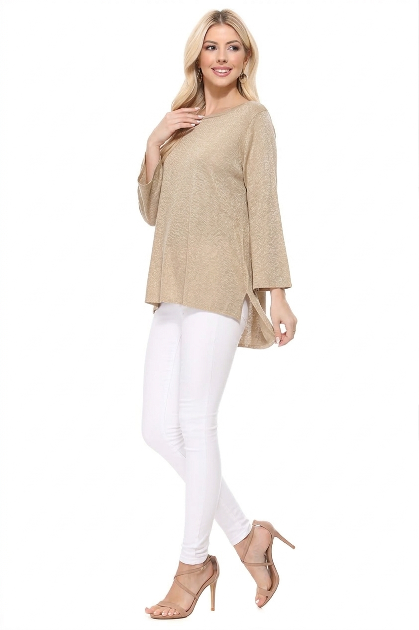 Semi See-through Boat neck Hi-Low Knit Top MK8139 (S-L)